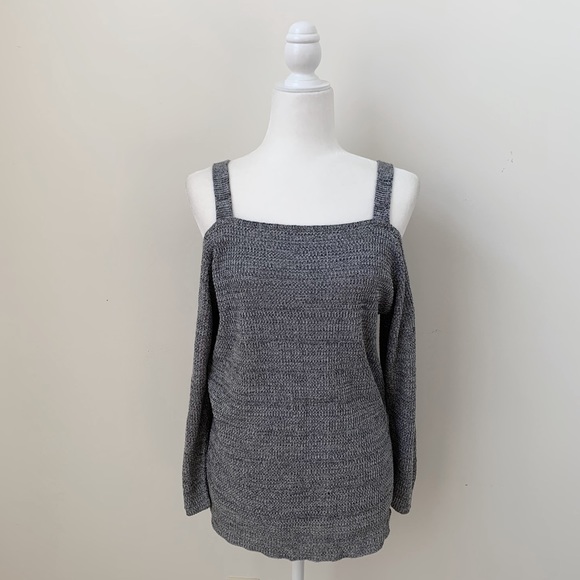 Two One Two Cold Shoulder Gray Knot Sweater - Picture 1 of 8
